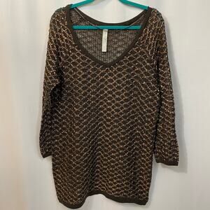 Free People New Romantics Joan of Arc Brown Gold Long Sleeve Sweater Dress Small